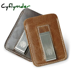 Cyflymder Genuine Leather Money Clip Metal Men Card Pack Slim Bills Cash Clips Clamp For Thin