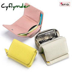 Cyflymder Genuine Leather RFID Short Wallets Card Holder Bag Portable Cowhide Small Zipper Money Coin Purse For Men