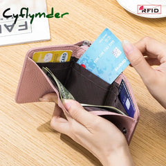 Cyflymder Genuine Leather RFID Short Wallets Card Holder Bag Portable Cowhide Small Zipper Money Coin Purse For Men