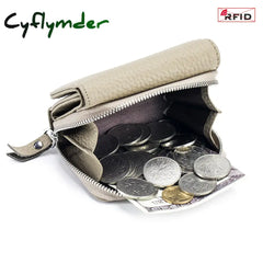 Cyflymder Genuine Leather RFID Short Wallets Card Holder Bag Portable Cowhide Small Zipper Money Coin Purse For Men