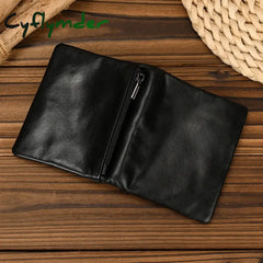 Cyflymder Genuine Leather Short Wallet Bifold Card Holder Short Purse Male Cow Leather Men’s Coin Wallet Real Cowskin