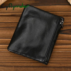 Cyflymder Genuine Leather Short Wallet Bifold Card Holder Short Purse Male Cow Leather Men’s Coin Wallet Real Cowskin