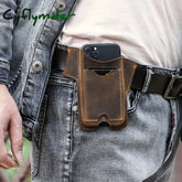 Cyflymder Genuine Leather Waist Cellphone Bag For Iphone 12 13 Mini Pro Max Men Portable Mobile