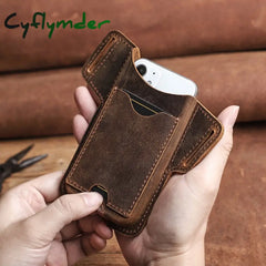 Cyflymder Genuine Leather Waist Cellphone Bag For Iphone 12 13 Mini Pro Max Men Portable Mobile