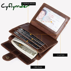 Cyflymder Genuine Leather Wallet For Men Male Vintage Short Small Slim Men’s Purse Id Credit Card