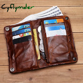 Cyflymder Genuine Leather Wallet For Men Vintage Wrinkled Short Bifold Man Purse Credit Card Holder