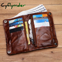 Cyflymder Genuine Leather Wallet For Men Vintage Wrinkled Short Bifold Man Purse Credit Card Holder