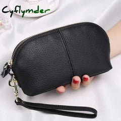 Cyflymder Genuine Leather Women Long Wallet Zipper Wristlet Bag Lady Clutches Coin Purse Cowhide Mobile Phone Bag