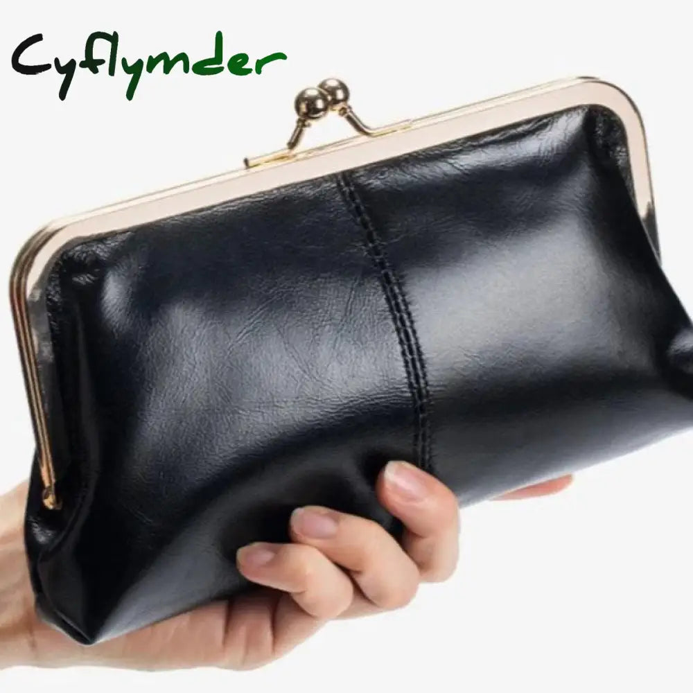Cyflymder Genuine Leather Women Wallet Long Clip Women Purse Clutch Brand Designer Cow Leather Ladies Wallet Female