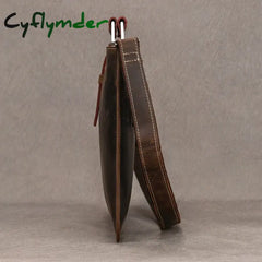 Cyflymder Genuine Leather Zipper Briefcase For Man Bag Messenger Office Bags Male Crazy Horse