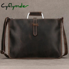 Cyflymder Genuine Leather Zipper Briefcase For Man Bag Messenger Office Bags Male Crazy Horse