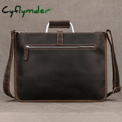 Cyflymder Genuine Leather Zipper Briefcase For Man Bag Messenger Office Bags Male Crazy Horse