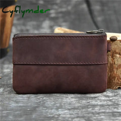 Cyflymder Genuine Leather Zipper Coin Card Purse Real Leather Rfid Card Holder Clutch Wallets Slots For Men Women Mini