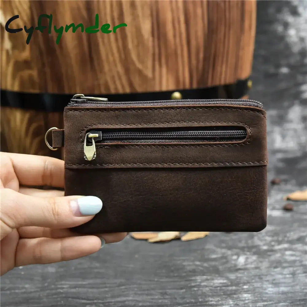 Cyflymder Genuine Leather Zipper Coin Card Purse Real Leather Rfid Card Holder Clutch Wallets Slots For Men Women Mini