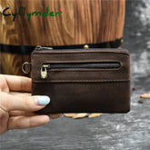 Cyflymder Genuine Leather Zipper Coin Card Purse Real Leather Rfid Card Holder Clutch Wallets Slots For Men Women Mini