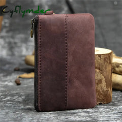 Cyflymder Genuine Leather Zipper Coin Card Purse Real Leather Rfid Card Holder Clutch Wallets Slots For Men Women Mini