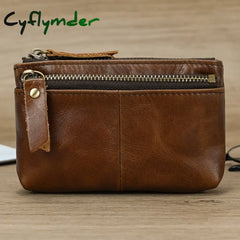 Cyflymder Genuine Leather Zipper Coin Wallet Men Wowen Natural Leather Small Short Purse Card Holder Cash Clutch