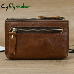 Cyflymder Genuine Leather Zipper Coin Wallet Men Wowen Natural Leather Small Short Purse Card Holder Cash Clutch