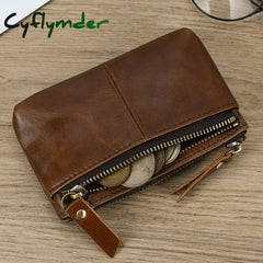 Cyflymder Genuine Leather Zipper Coin Wallet Men Wowen Natural Leather Small Short Purse Card Holder Cash Clutch