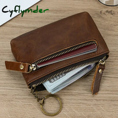 Cyflymder Genuine Leather Zipper Coin Wallet Men Wowen Natural Leather Small Short Purse Card Holder Cash Clutch