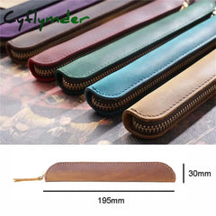 Cyflymder Genuine Leather Zipper Pen Bag Mini Small Pencil Case Apple Electronic Writing Pen Protective Sheath Creative