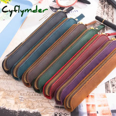 Cyflymder Genuine Leather Zipper Pen Bag Mini Small Pencil Case Apple Electronic Writing Pen Protective Sheath Creative