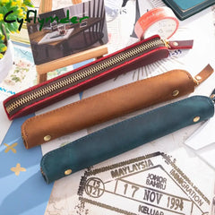 Cyflymder Genuine Leather Zipper Pen Bag Mini Small Pencil Case Apple Electronic Writing Pen Protective Sheath Creative