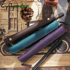 Cyflymder Genuine Leather Zipper Pen Bag Mini Small Pencil Case Apple Electronic Writing Pen Protective Sheath Creative