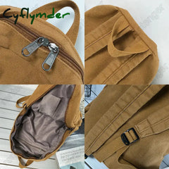 Cyflymder Girl Fabric School Bag New Fashion College Student Vintage Women Backpack Canvas Female Laptop Bag Travel