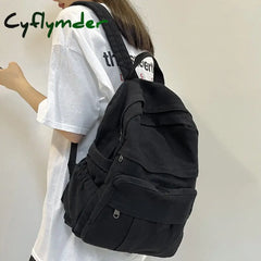 Cyflymder Girl Fabric School Bag New Fashion College Student Vintage Women Backpack Canvas Female Laptop Bag Travel