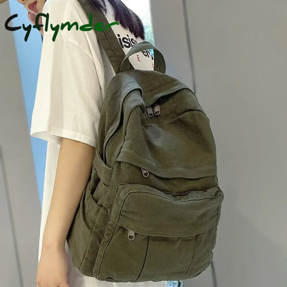 Cyflymder Girl Fabric School Bag New Fashion College Student Vintage Women Backpack Canvas Female Laptop Bag Travel