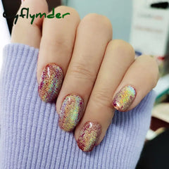 Cyflymder Glitter Cat Eye False Nail Wearable Chic Short Square Fake Nails Full Cover Detachable Finished Ballet Nails