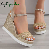Cyflymder Gold Silver Glitters Wedge Sandals Women Buckle Strap Chunky Platform Sandles Woman