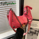 Cyflymder Gothic Bag Vintage Fashion Moto Biker Shoulder Rock Style Metal Chain Pu Leather Casual