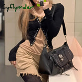 Cyflymder Gothic Bag Women Harajuku Punk Womens Shoulder Rivet Rhinestone Skull Female Handbags Big
