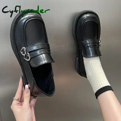 Cyflymder Gothic Lolita Heart Buckle Women’s Loafers Mary Jane Shoes Women Cute Kawaii Chunky Platform Flats Fashion