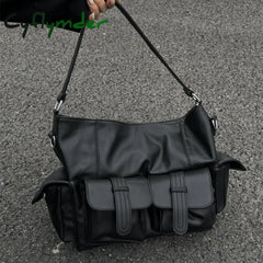 Cyflymder Gothic Messenger Bag Trendyol Moto Biker Large Capacity Tote Minimalist Pu Leather Street