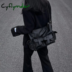 Cyflymder Gothic Messenger Bag Trendyol Moto Biker Large Capacity Tote Minimalist Pu Leather Street
