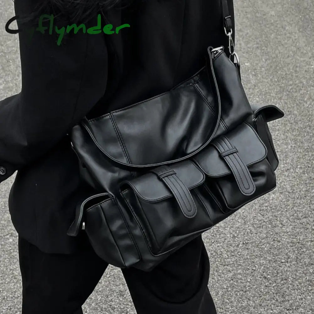 Cyflymder Gothic Messenger Bag Trendyol Moto Biker Large Capacity Tote Minimalist Pu Leather Street