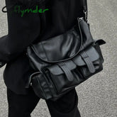 Cyflymder Gothic Messenger Bag Trendyol Moto Biker Large Capacity Tote Minimalist Pu Leather Street