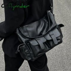 Cyflymder Gothic Messenger Bag Trendyol Moto Biker Large Capacity Tote Minimalist Pu Leather Street
