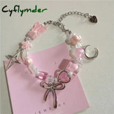 Cyflymder Gothic Vintage Kawaii Bowknot Star Moon Pink Heart Y2k Beads Beaded Bracelet For Girl Y2k EMO 90s Aesthetic