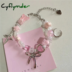 Cyflymder Gothic Vintage Kawaii Bowknot Star Moon Pink Heart Y2k Beads Beaded Bracelet For Girl Y2k EMO 90s Aesthetic