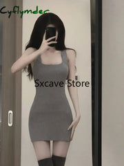 Cyflymder Gray 2 Piece Dress Set Women Casual Long Sleeve Cardigan + Bodycon Strap Sweater Dress Evening Party Knitted