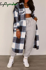 Cyflymder - Green Casual Plaid Patchwork Turndown Collar Outerwear Cardigans