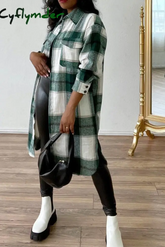 Cyflymder - Green Casual Plaid Patchwork Turndown Collar Outerwear Cardigans