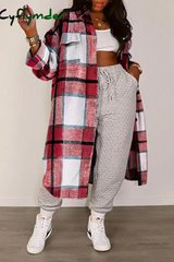Cyflymder - Green Casual Plaid Patchwork Turndown Collar Outerwear Cardigans