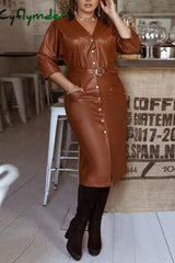 Cyflymder - Green Casual Solid Patchwork V Neck A Line Dresses