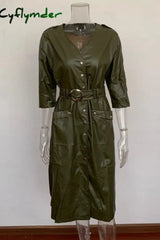 Cyflymder - Green Casual Solid Patchwork V Neck A Line Dresses