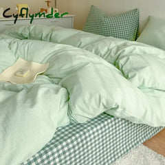Cyflymder Green Nordic Bedding Set Ins Plaid Girls Boys Double Queen Size Duvet Cover Flat Sheet Pillowcase New No